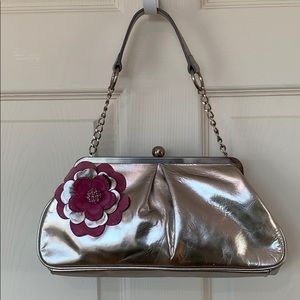 EUC NORDSTROM METALLIC SILVER LEATHER PURSE